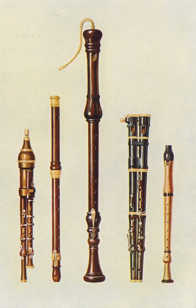Musikinstrumente: Zwei Doppel-Flageoletts, eine Deutsche Flöte und zwei Flöten Douces von William Gibb