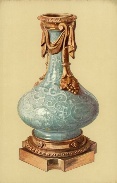 Vase, chinesisches Celadon-Geschirr mit Louis XVI, Ormolu-Montierung von William Gibb