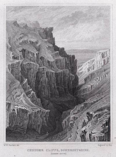 Chedder Cliffs, Somersetshire, Blick nach Süden (Gravur) von William H. Bartlett