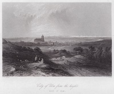 Stadt Ulm von den Höhen (Stich) von William H. Bartlett