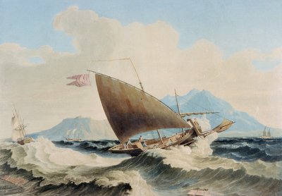Ansicht der Insel Lipari und einer maltesischen Speronare von William H. Burnett