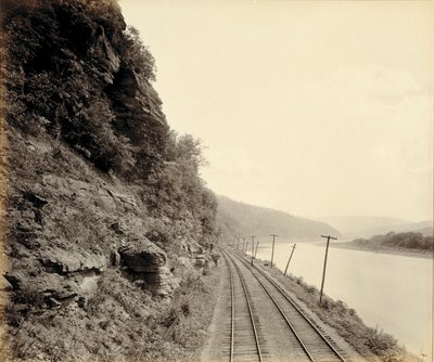 Kathedralenfelsen, Susquehanna River in der Nähe von Meshoppen, für die Lehigh Valley Railroad von William H. Rau