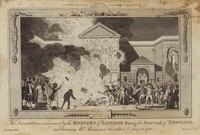 Die Verwüstungen durch die Aufständischen in London, die das neue Gefängnis von Newgate in Brand setzten von William Hamilton