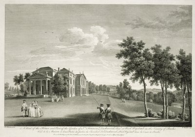 Ansicht des Hauses und eines Teils des Gartens in West Wycombe, Buckinghamshire, graviert von William Woollett von William Hannan