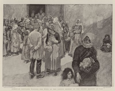 Armenische Flüchtlinge warten auf Arbeit im Arbeitsbüro der Hilfsgesellschaft in Van von William Hatherell