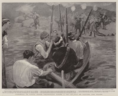 Abschied von Kreta, griechische Freiwillige feuern ein Freudenfeuer beim Verlassen der Insel von William Hatherell
