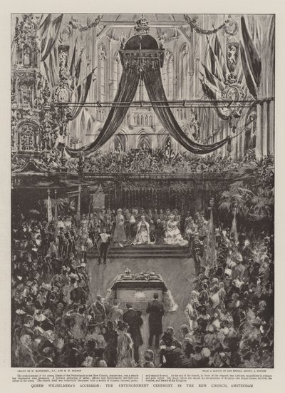 Königin Wilhelminas Thronbesteigung, die Krönungszeremonie in der Neuen Kirche, Amsterdam von William Hatherell