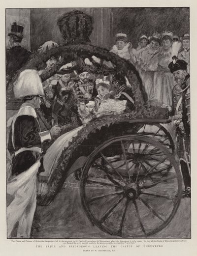 Die Braut und der Bräutigam verlassen die Burg Ehrenburg von William Hatherell