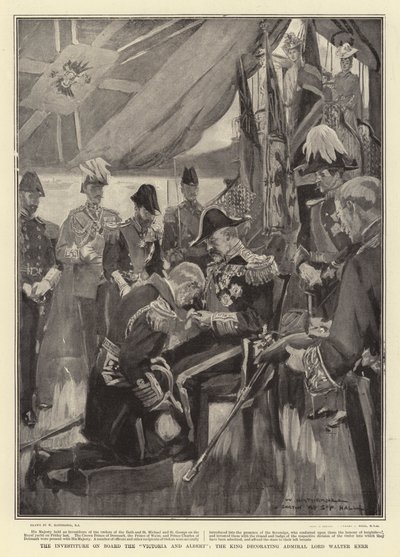 Die Investitur an Bord der Victoria und Albert, der König dekoriert Admiral Lord Walter Kerr von William Hatherell