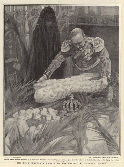 Der König legt einen Kranz auf den Sarg in der Kirche von Cronberg von William Hatherell