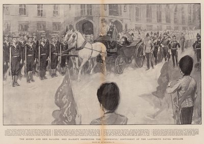 Die Königin und ihre Matrosen, Ihre Majestät inspiziert das mächtige Kontingent der Ladysmith Naval Brigade von William Hatherell
