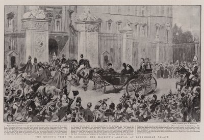 Der Besuch der Königin in London, Ihre Majestät trifft im Buckingham Palace ein von William Hatherell