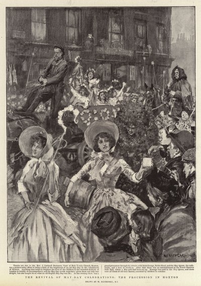 Die Wiederbelebung der Maifeierlichkeiten, die Prozession in Hoxton von William Hatherell
