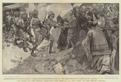 Die Belagerung der Peking-Gesandtschaft, die Ankunft des Kopfes der Entsatzkolonne von William Hatherell