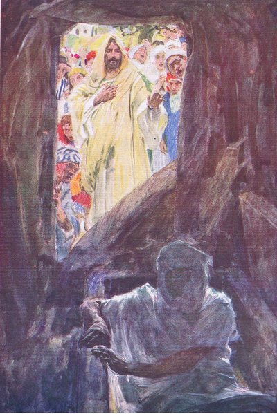 Die Auferweckung des Lazarus, aus Die Bibelgeschichte, veröffentlicht von Hodder & Stoughton, ca. 1930 von William Hatherell