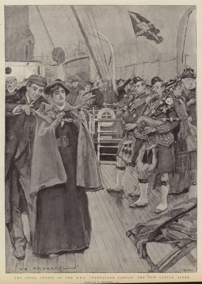 Die Probefahrt der RMS Tantallon Castle, des neuen Kreuzfahrtschiffs von William Hatherell
