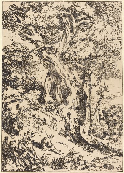 Studie von Bäumen und Sträuchern mit sitzender Figur von William Havell
