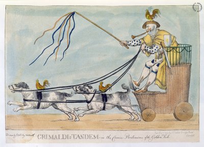 Grimaldis Tandem in der Komischen Pantomime des Goldenen Fisches, veröffentlicht 1812 von William Heath