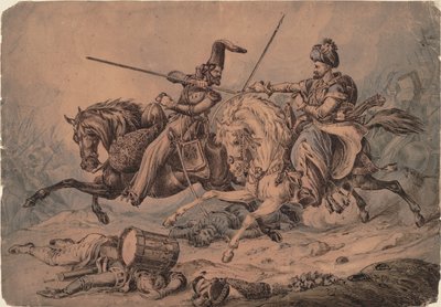 Russischer Kosake im Kampf mit einem Mameluken, 1815 von William Heath