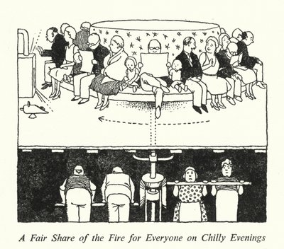 Ein fairer Anteil am Feuer für alle an kühlen Abenden von William Heath Robinson