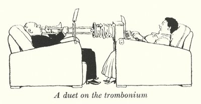 Ein Duett auf dem Trombonium (Lithografie) von William Heath Robinson