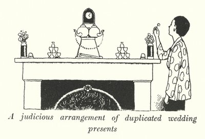 Eine kluge Anordnung von doppelten Hochzeitsgeschenken von William Heath Robinson