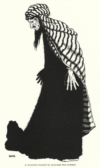 Ein Fremder, der vorbeiging, beobachtete ihn genau (Gravur) von William Heath Robinson