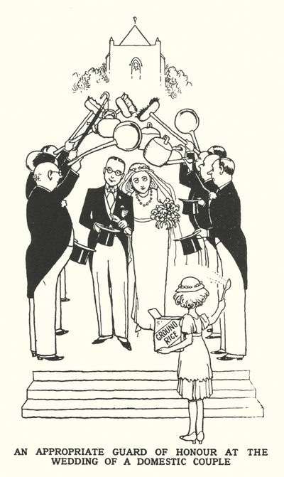 Eine passende Ehrenwache bei der Hochzeit eines Hausangestelltenpaares von William Heath Robinson