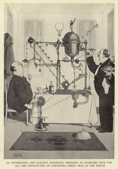 Ein interessantes und elegantes Gerät, entworfen, um die Schwierigkeiten des Erbsenessen zu überwinden von William Heath Robinson