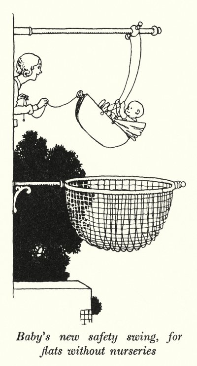 Babys neue Sicherheitsschaukel, für Wohnungen ohne Kinderzimmer von William Heath Robinson