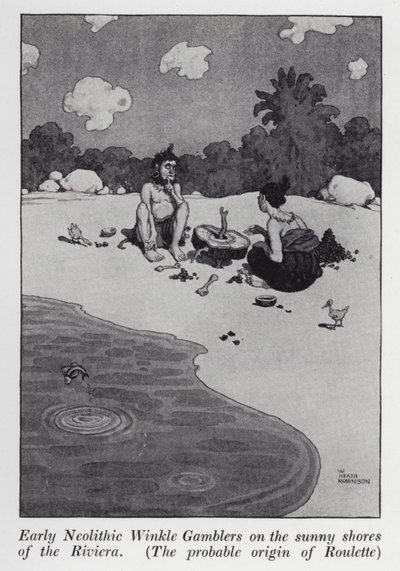 Frühneolithische Winkle-Spieler an den sonnigen Ufern der Riviera, Der wahrscheinliche Ursprung des Roulettes von William Heath Robinson