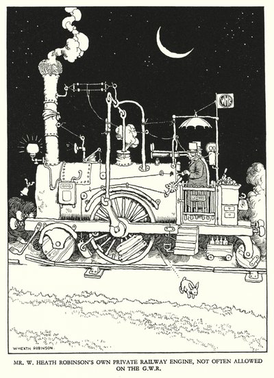 Illustration für Railway Ribaldry von W Heath Robinson (Lithografie) von William Heath Robinson
