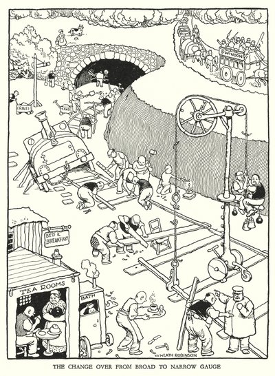 Illustration für Railway Ribaldry von W Heath Robinson (Lithographie) von William Heath Robinson