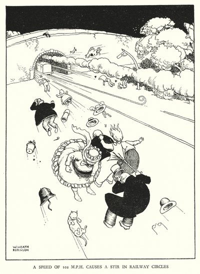 Illustration für Railway Ribaldry von W Heath Robinson (Lithographie) von William Heath Robinson