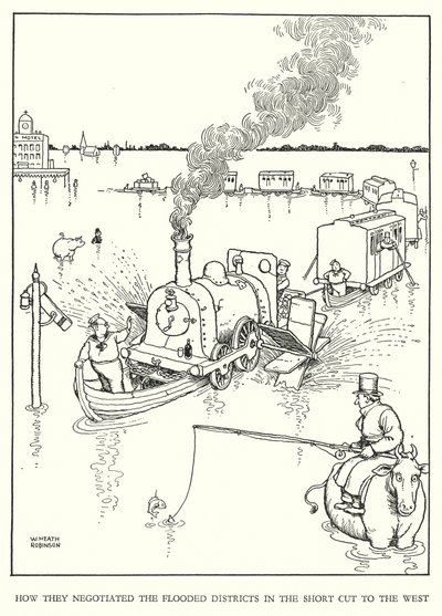 Illustration für Railway Ribaldry von W Heath Robinson (Lithographie) von William Heath Robinson