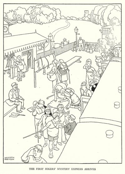 Illustration für Railway Ribaldry von W Heath Robinson (Lithographie) von William Heath Robinson