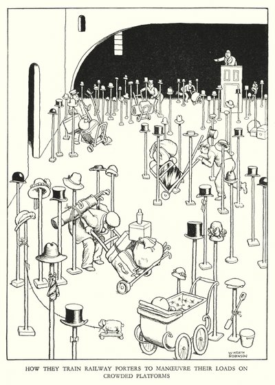 Illustration für Railway Ribaldry von W Heath Robinson (Lithografie) von William Heath Robinson