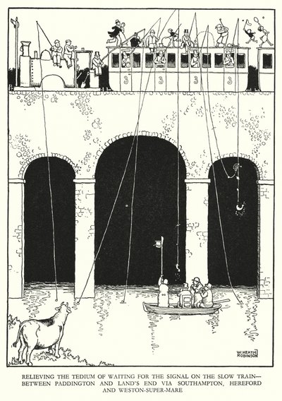 Illustration für Railway Ribaldry von W Heath Robinson (Lithografie) von William Heath Robinson