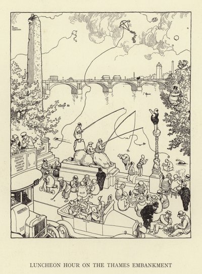 Mittagspause am Themseufer von William Heath Robinson