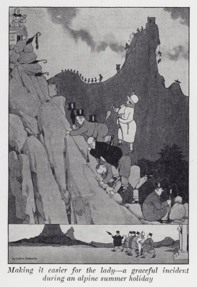 Es der Dame leichter machen, ein anmutiger Vorfall während eines alpinen Sommerurlaubs (Lithografie) von William Heath Robinson