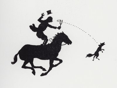 Mann auf Pferd katapultiert Fuchs (Lithografie) von William Heath Robinson