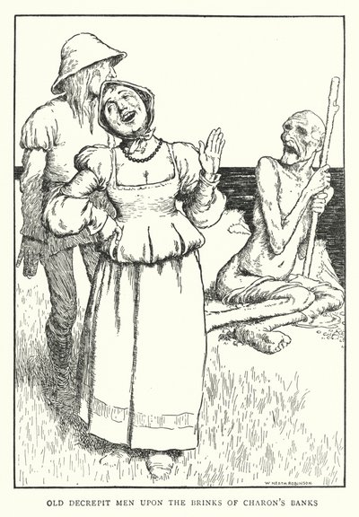 Alte gebrechliche Männer an den Ufern von Charons Ufern von William Heath Robinson