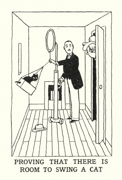 Beweis, dass es Platz gibt, eine Katze zu schwingen (Lithografie) von William Heath Robinson