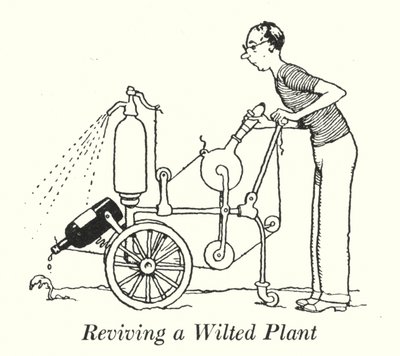 Eine verwelkte Pflanze wiederbeleben (Lithografie) von William Heath Robinson