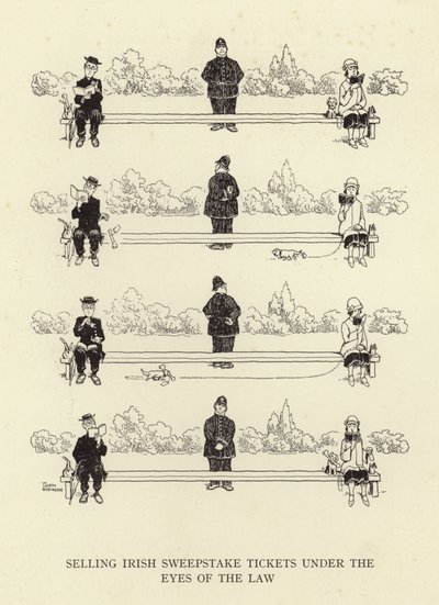 Verkauf von irischen Lotterielosen unter den Augen des Gesetzes von William Heath Robinson