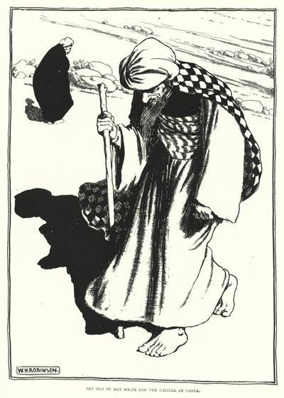 Aufbruch in großer Eile zur Hauptstadt Chinas (Gravur) von William Heath Robinson