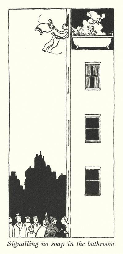 Signalisiert keine Seife im Badezimmer (Litho) von William Heath Robinson