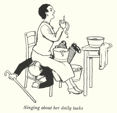 Über ihre täglichen Aufgaben singen (Lithografie) von William Heath Robinson