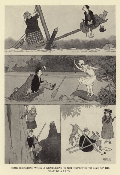 Einige Gelegenheiten, bei denen ein Gentleman nicht erwartet wird, seinen Platz einer Dame zu überlassen von William Heath Robinson