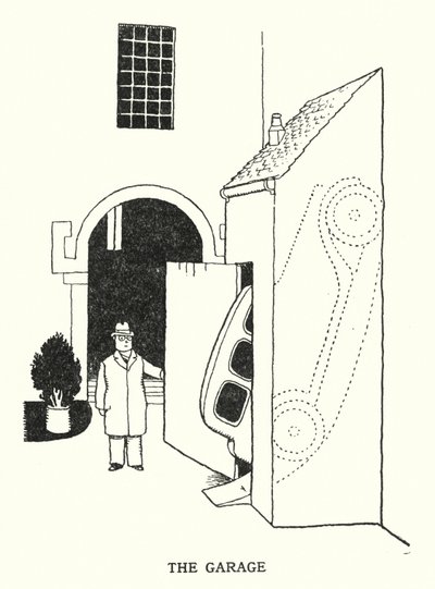 Die Garage (Lithografie) von William Heath Robinson